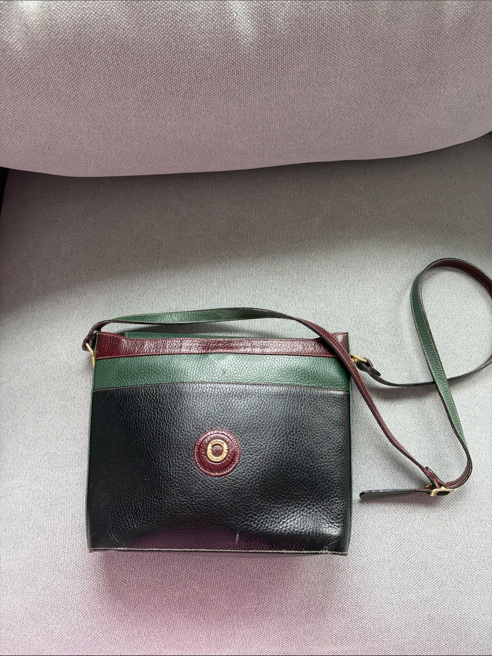 Vintage 80s Bettina Made in Italy Leather Colorblock Crossbody Bag Equestrian